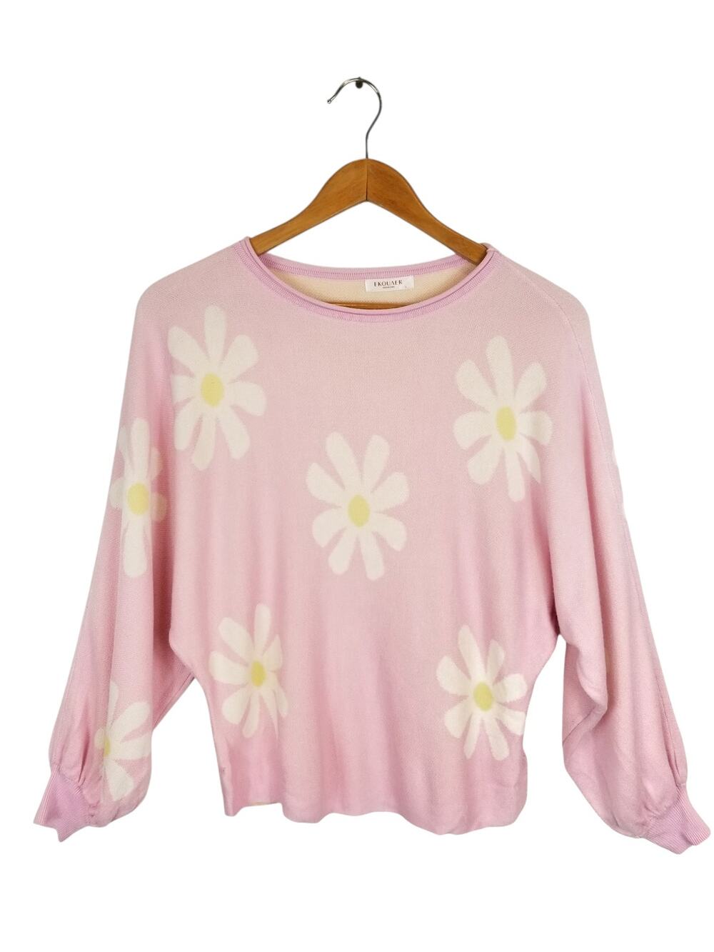 Ekouaer Women's Pink Daisy Dolman Sleeve Lightweight Sweater Size Large